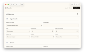 A screenshot of the add review page in Humidor.