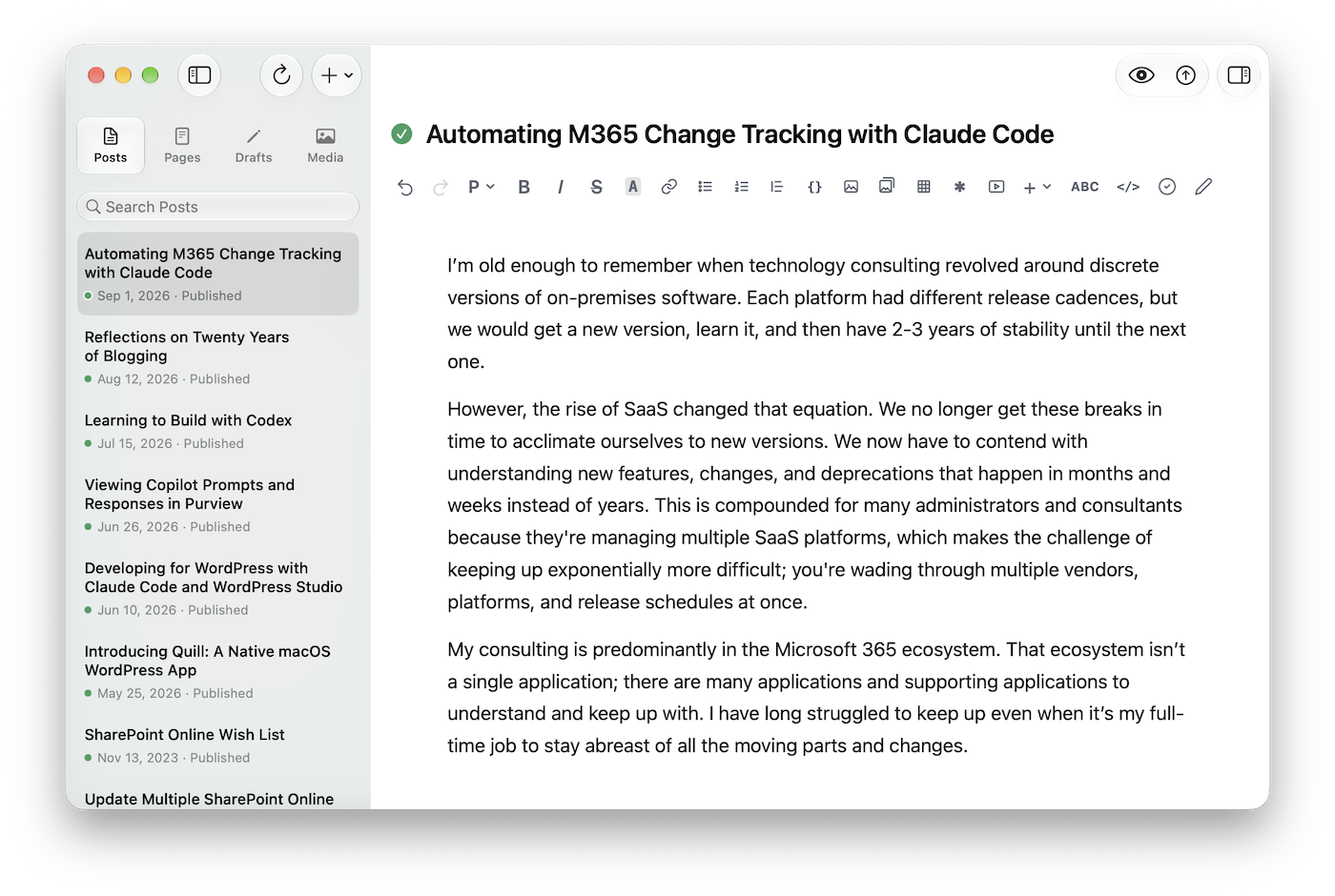 Screenshot of the redesigned Quill UI